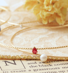 日本代购饰品天然红宝石蓝色黄玉托帕石珍珠钻石黄金手镯手链