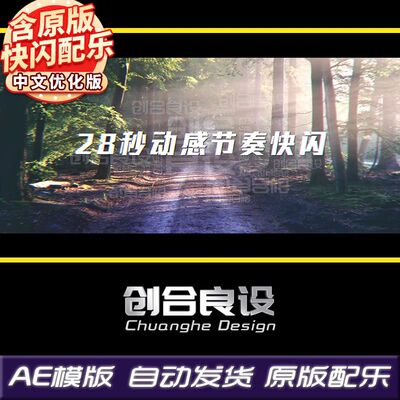 28秒动感快节奏电子相册照片滚动快闪文字动画转场AE片头模板素材