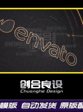 简洁金色线条经典黑色背景文字标题LOGO特效动画AE模版片头素材