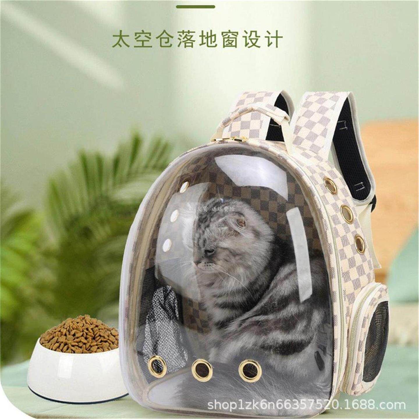 夏季宠物包透明透气外出旅行猫包狗包格子包猫笼外带便携式背包