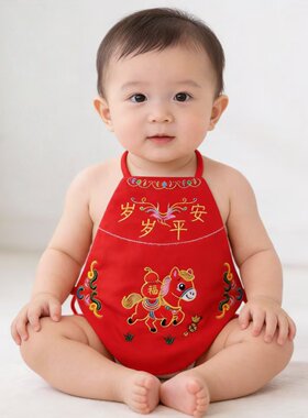 马年宝宝肚兜2026小马婴儿肚兜春夏季纳福红色护肚围满月周岁衣服