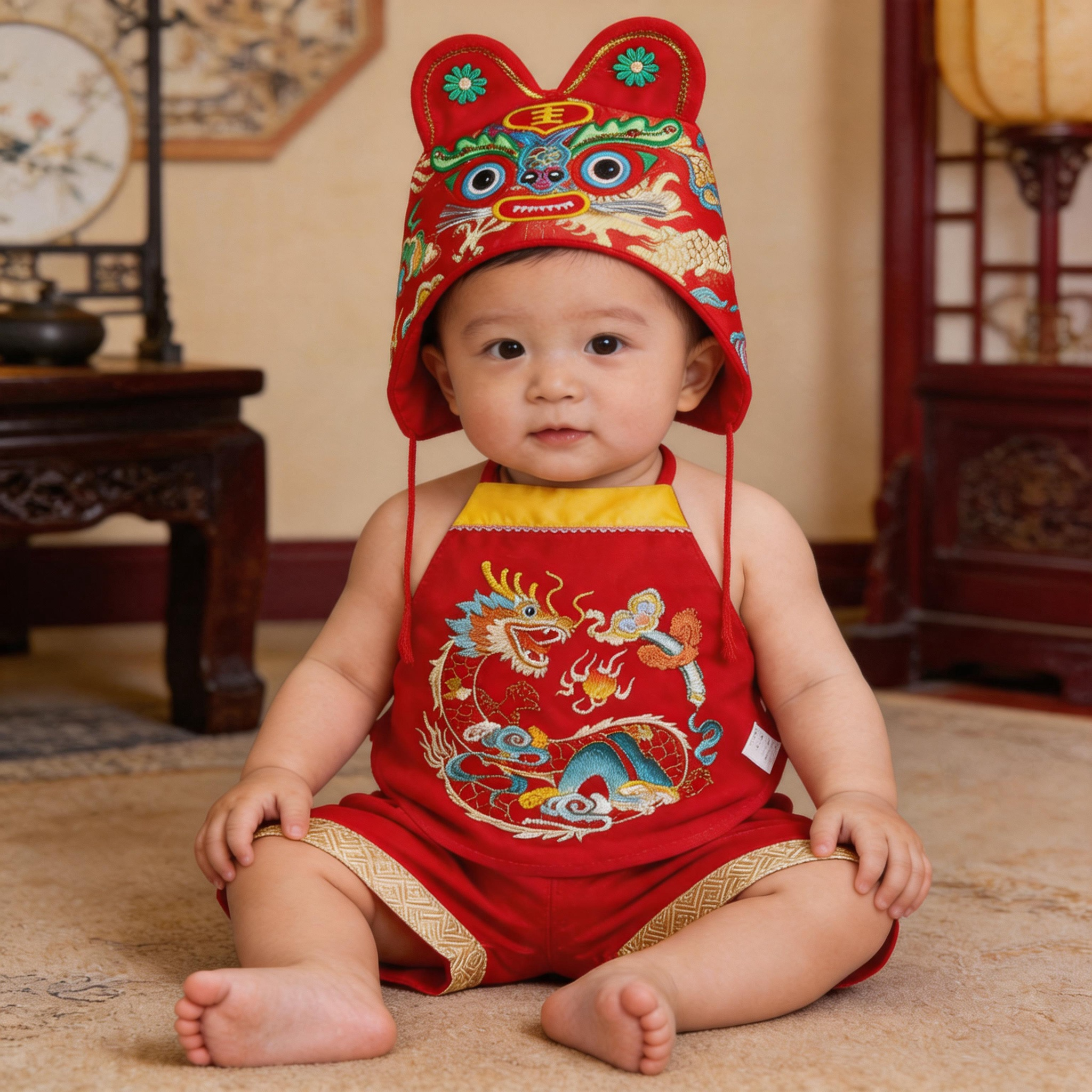 红色肚兜端午周岁服婴儿肚兜夏季新生儿半背肚兜幼儿衣服宝宝护肚