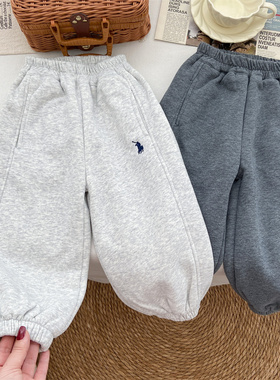女童裤子2025新款冬季加厚加绒灰色卫裤儿童保暖柔软舒适收口长裤