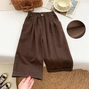 女童裤子秋冬款2025新款冬季韩系直筒裤时髦加绒棉布长裤阔腿裤潮