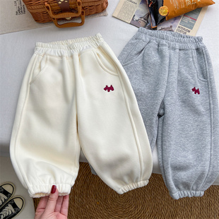 儿童卫裤女童秋冬季新款加厚加绒洋气柔软休闲裤运动裤一体绒裤子