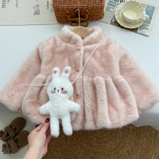 女童外套2025新款加厚加绒仿皮草水貂毛上衣冬季气质中长款毛毛衣
