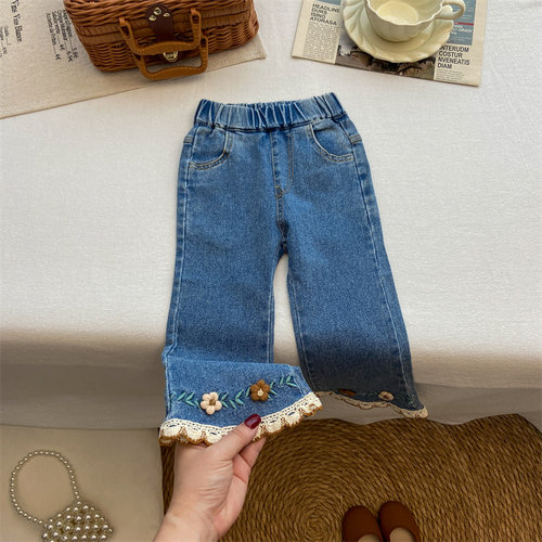 女童韩系舒适修身弹力牛仔喇叭裤