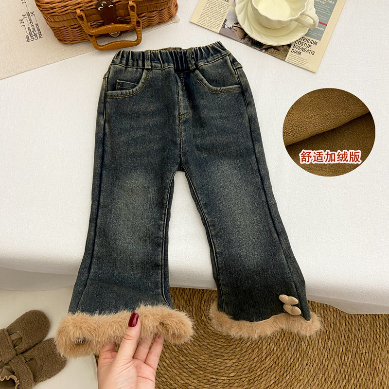 女童加绒裤子秋冬款毛边喇叭裤洋气时髦冬季保暖牛仔裤加厚长裤潮,童装/婴儿装/亲子装,裤子,淘宝优惠券,粉丝福利购,淘宝优惠卷