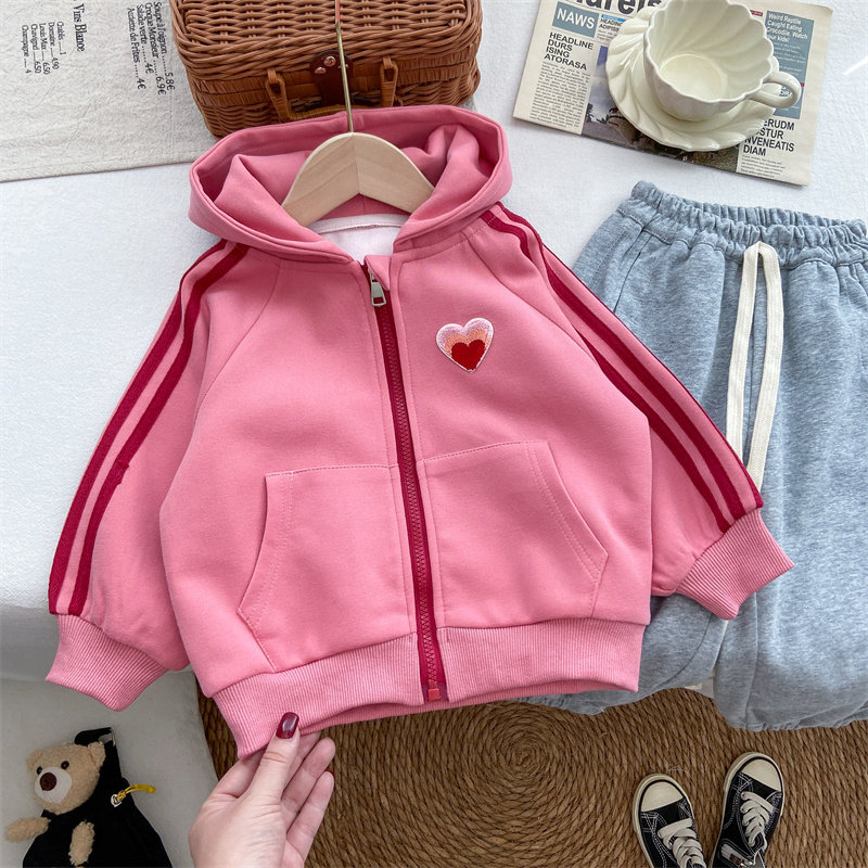 女童卫衣秋冬款2025新款小童秋季洋气连帽上衣加绒粉色开衫外套潮