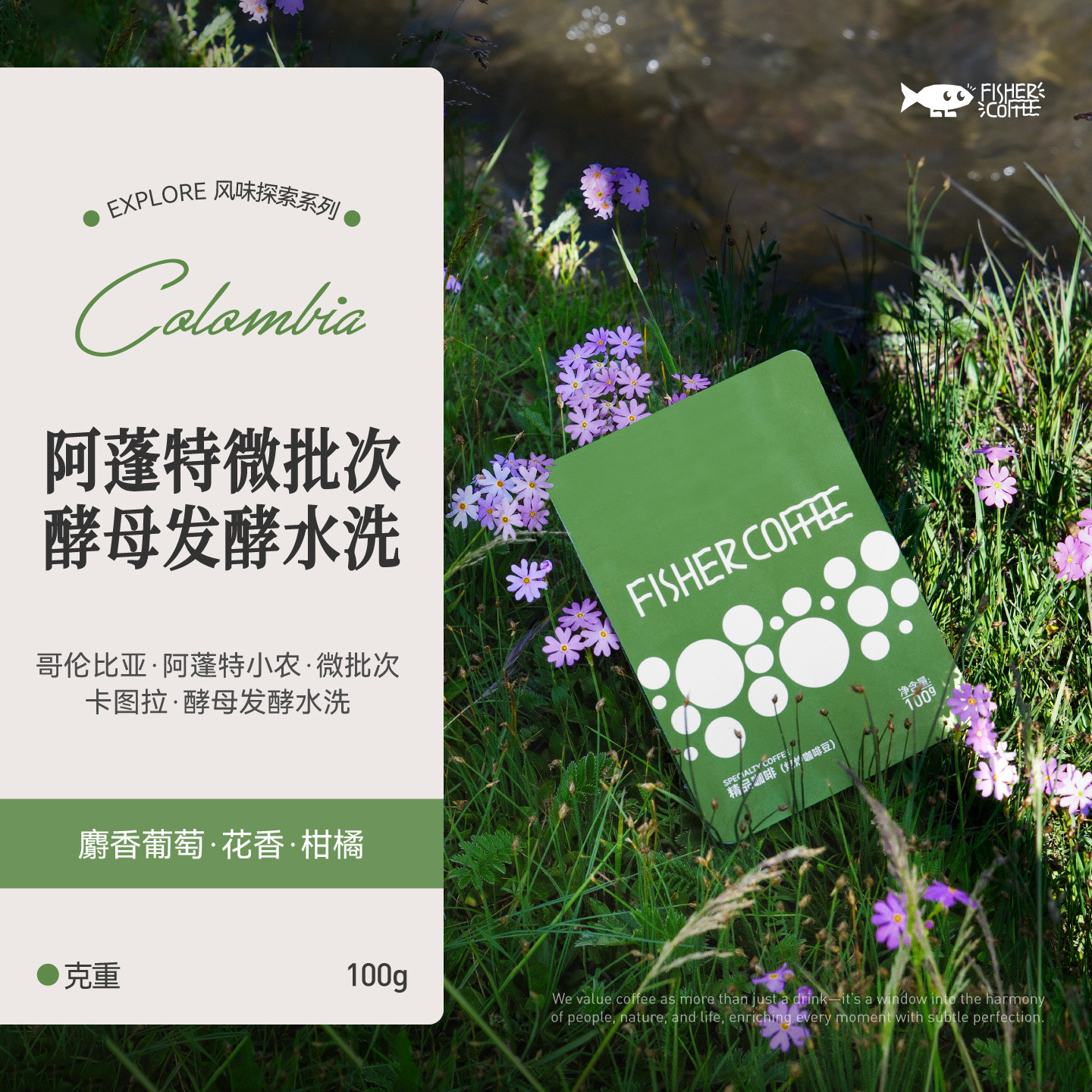 FISHER 哥伦比亚阿蓬特小农微批次酵母发酵水洗手冲咖啡豆 100g