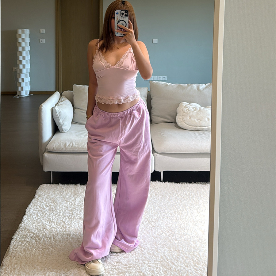 美式辣妹风低腰阔腿宽松运动卫裤