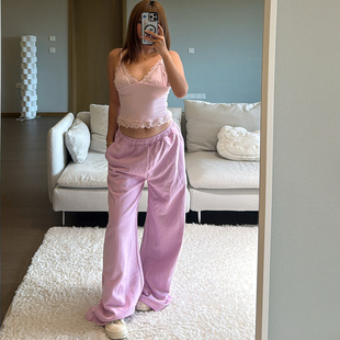 多色基础款棉质 欧美辣妹风低腰阔腿宽松运动休闲卫裤长裤