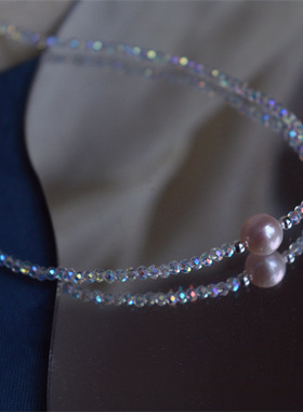 韩国天然珍珠切面水晶珠锁骨链女