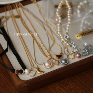 轻奢高定外贸韩单项链天然淡水珍珠吊坠锁骨链施家珍珠毛衣链