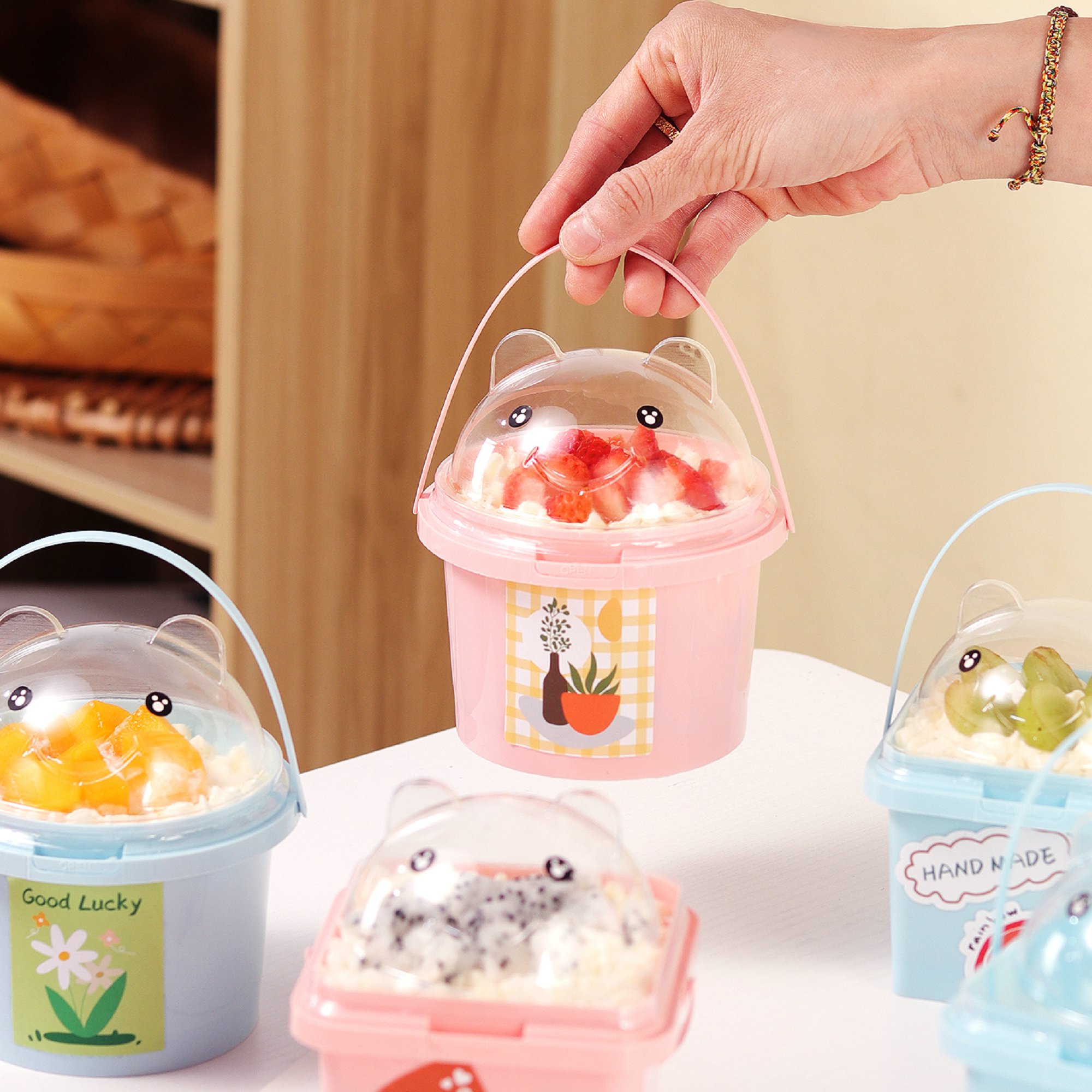 蛋糕奶油桶手提千层蛋糕包装盒水果捞慕斯甜品盒布丁酸奶杯水果捞