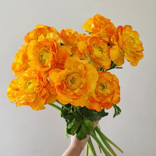 仿真花 桔色毛茛洋牡丹 高品质仿真露莲花客厅摆件花艺室内家居