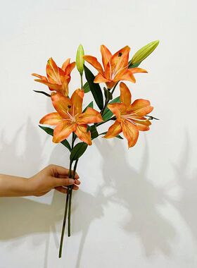 仿真手感百合花假花家居软装客厅餐桌摆放样板间婚庆装饰花瓶摆件