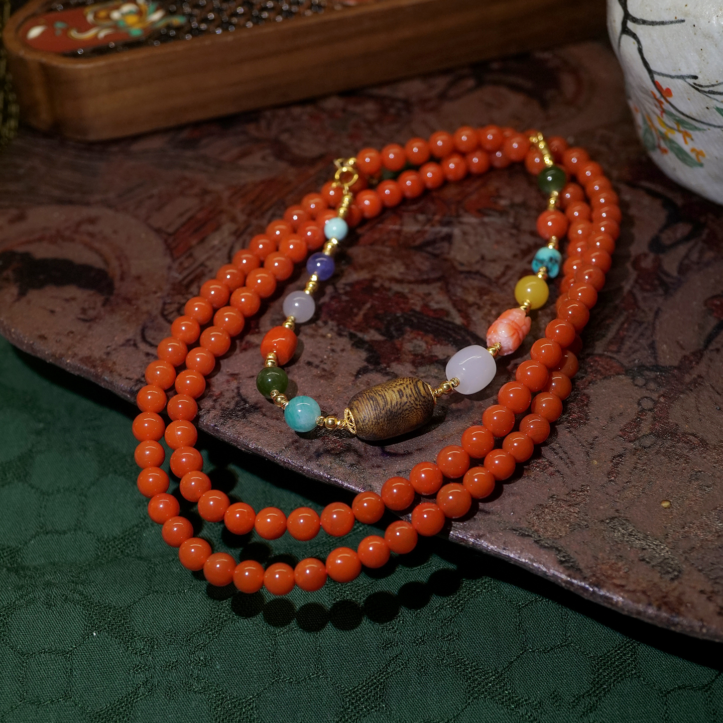 18K金国风南红项链一款多戴手链