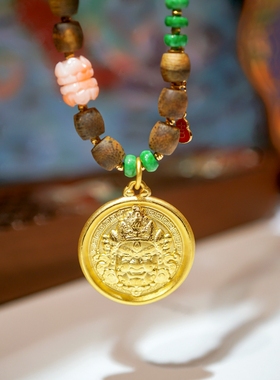 福禄平安999足金黄财神吊坠18K金天然翡翠沉香多宝配链新中式项链