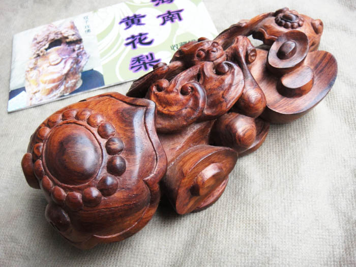 木檀世家海南黄花梨如意手把件 蝙蝠金银满屋 海黄福在眼前摆件