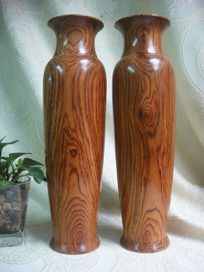 木檀世家越南黄花梨花瓶越黄立瓶一对2只 家居工艺品摆件