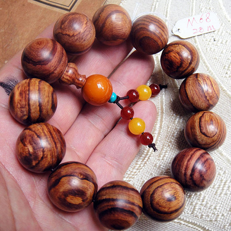 木檀世家海南黄花梨手串手链 20mm同料海黄漂亮虎皮纹佛珠M68号