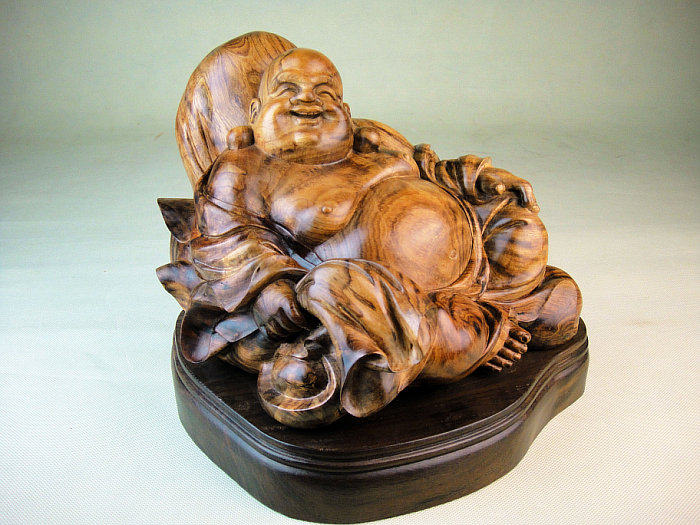 海南黄花梨(带鉴定证书)罗汉木雕 瘿瘤山水纹弥勒佛佛像摆件