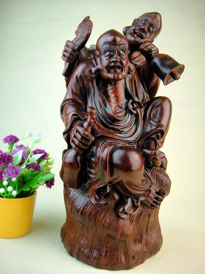木檀世家小葉紫檀木禪房早課木雕件 鈴鐺羅漢佛像雕刻擺件工藝品