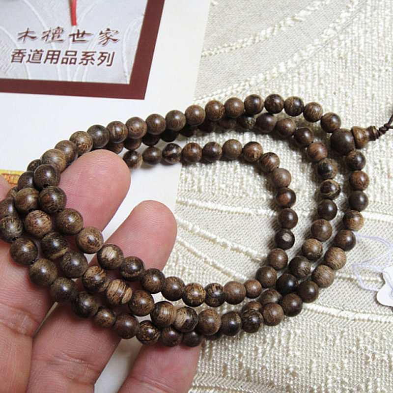 木檀世家巴布亚沉香矿化油结佛珠手链 6mm沉水强货沉香念珠h704