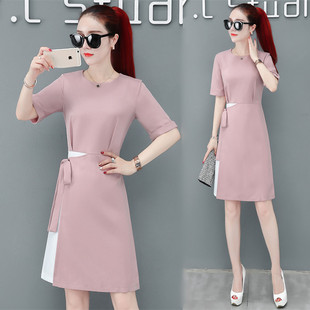 裙子2020夏季 修身 新款 撞色腰带蝴蝶结OL气质中袖 连衣裙 韩版 职业装