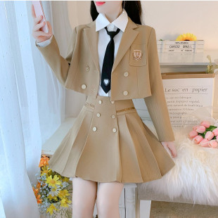 外套百褶裙领带衬衫 西装 气质百搭两件套 短款 jk制服全套学院风套装