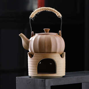 柴烧釉提梁壶家用粗陶泡茶壶日式复古温茶炉防烫绑绳围炉煮茶小壶
