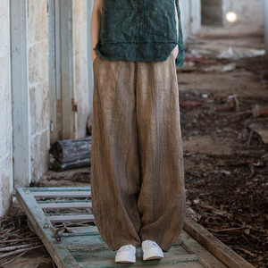复古时尚太极裤女 棉麻扎染宽松太极服练功裤晨练裤武术裤灯笼裤