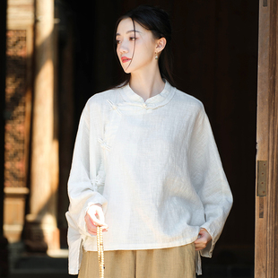 太极服女棉麻上衣 时尚复古斜襟盘扣太极拳练功服晨练服外套