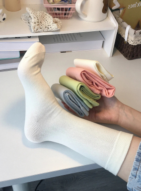 白色堆堆袜子女中筒纯棉ins潮春秋款无骨袜黑色夏季薄款月子长袜
