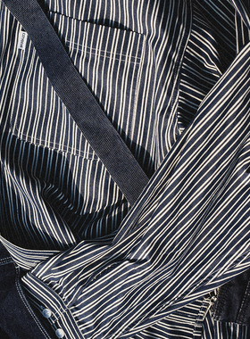 CITYDIVE Pocket Shirt 色织蓝白条纹衬衫全棉藏青色复古廓形