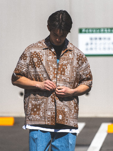 CITYDIVE Aloha Shirt 美式腰果花图案宽松夏威夷aloha古巴领短袖