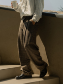 CITYDIVE HoundstoothTRS羊毛千鸟格复古单褶休闲裤 Barnfit Wool