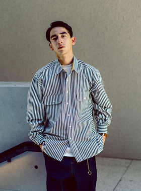 CITYDIVE 春秋日系复古条纹廓形衬衫男女休闲情侣衬衣潮潮WOO专属