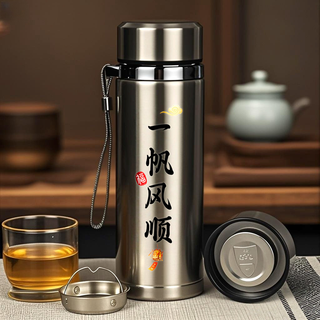 车中茶室计划!大容量304不锈钢刻字保温杯茶隔保冷车载杯泡茶杯