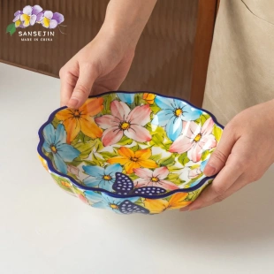 水仙花系列 陶瓷釉下彩餐具 8.5英寸波浪深盘1个装