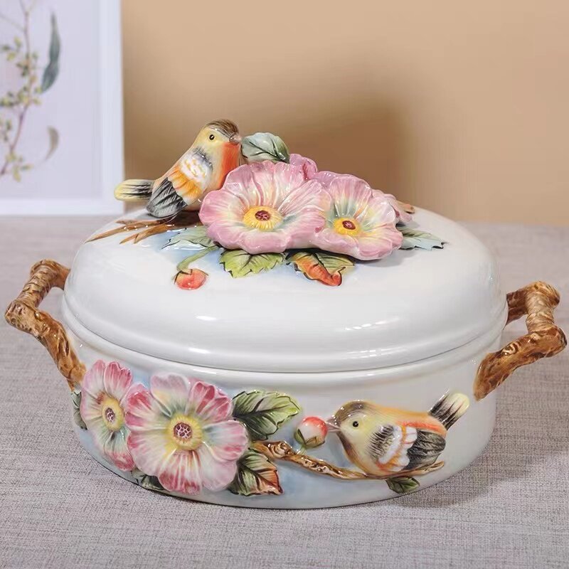 出口陶瓷创意干果盘家用水果盘碗客厅糖果盒小吃点心盘中式