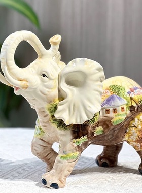 吉祥陶瓷象摆件客厅电视柜酒柜玄关摆件工艺品办公设装饰品