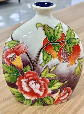 出口陶瓷石榴牡丹小口花瓶系列客厅摆件家居创意收藏佳品