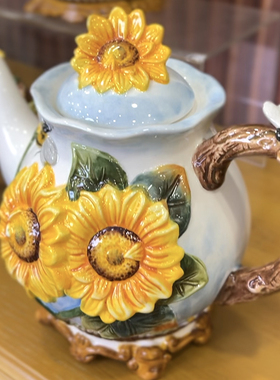 出口美式田园向日葵太阳花陶瓷茶具茶壶咖啡杯精致手绘瓷家居礼品