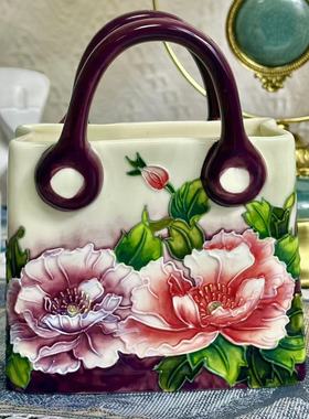 紫色粉黛提篮花瓶手绘一个装