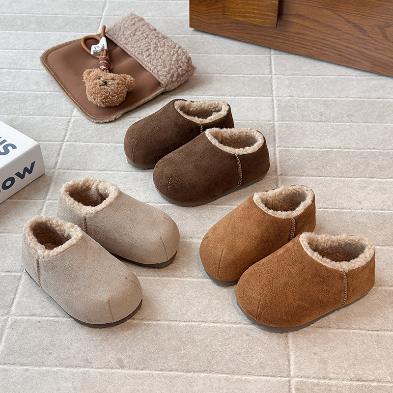 女童韩版绒面一脚蹬加绒保暖棉鞋