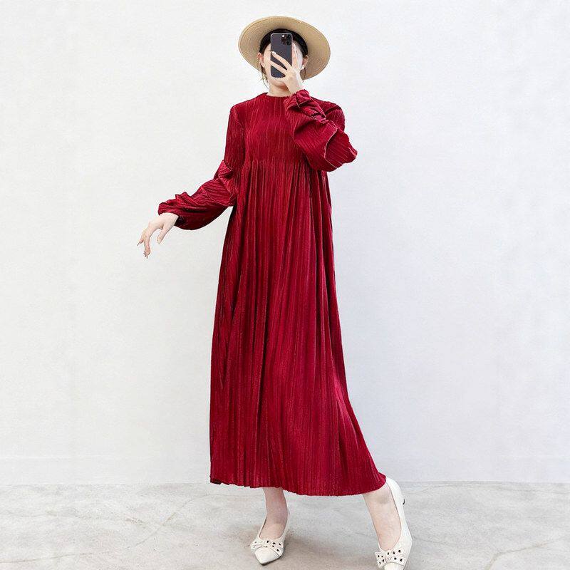 欧美外贸女装丝绒连衣裙长款秋冬