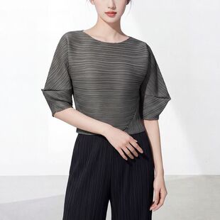 高级感三宅货源韩国上衣女东大门女装设计感t恤女夏分袖褶皱5小众
