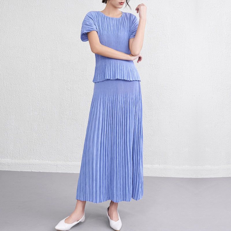 三宅时尚百搭修身短袖上衣两件套女装夏季新款高腰显瘦鱼尾半身裙